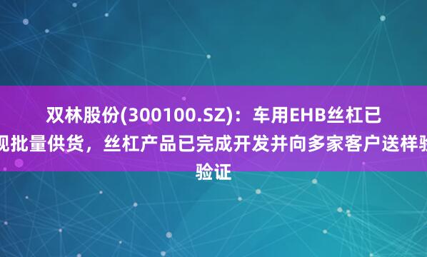 双林股份(300100.SZ)：车用EHB丝杠已实现批量供货，丝杠产品已完成开发并向多家客户送样验证