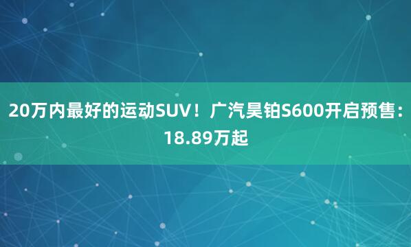 20万内最好的运动SUV！广汽昊铂S600开启预售：18.89万起