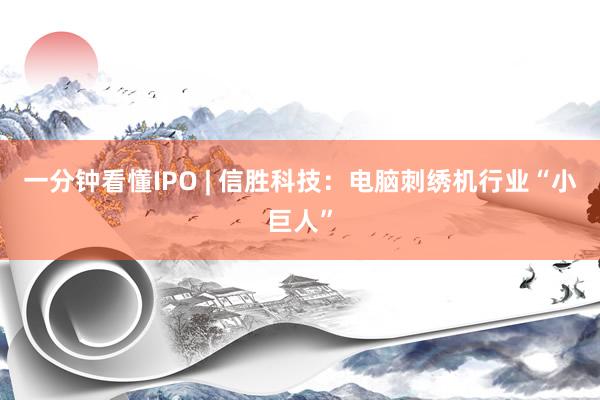 一分钟看懂IPO | 信胜科技：电脑刺绣机行业“小巨人”