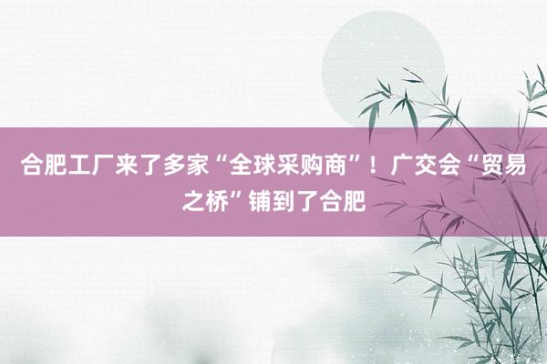 合肥工厂来了多家“全球采购商”！广交会“贸易之桥”铺到了合肥