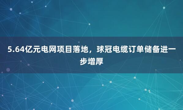 5.64亿元电网项目落地，球冠电缆订单储备进一步增厚