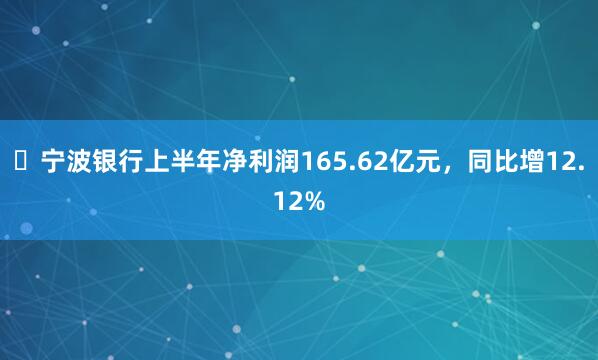​宁波银行上半年净利润165.62亿元，同比增12.12%
