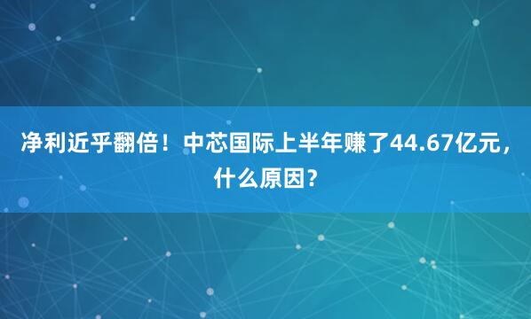 净利近乎翻倍！中芯国际上半年赚了44.67亿元，什么原因？