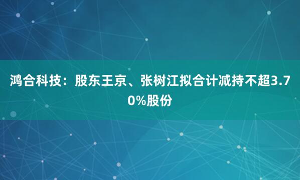 鸿合科技：股东王京、张树江拟合计减持不超3.70%股份